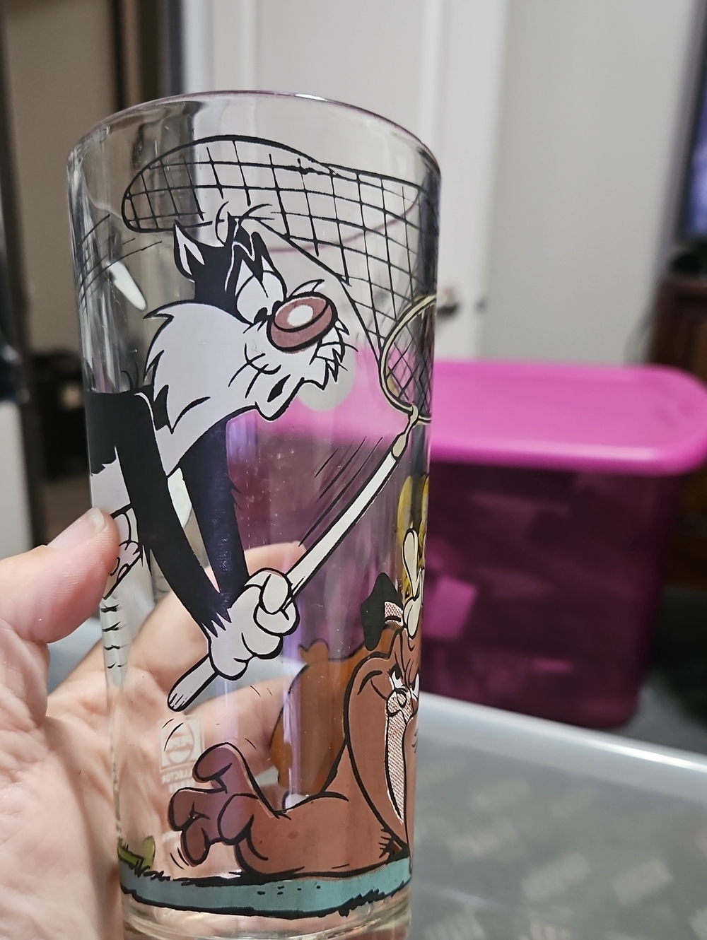 Pink and Black Cartoon Cat Glass Tumbler - Decorative Pet-Themed Cup